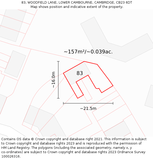 83, WOODFIELD LANE, LOWER CAMBOURNE, CAMBRIDGE, CB23 6DT: Plot and title map