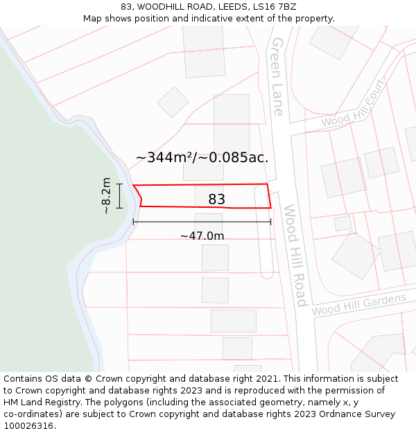 83, WOODHILL ROAD, LEEDS, LS16 7BZ: Plot and title map