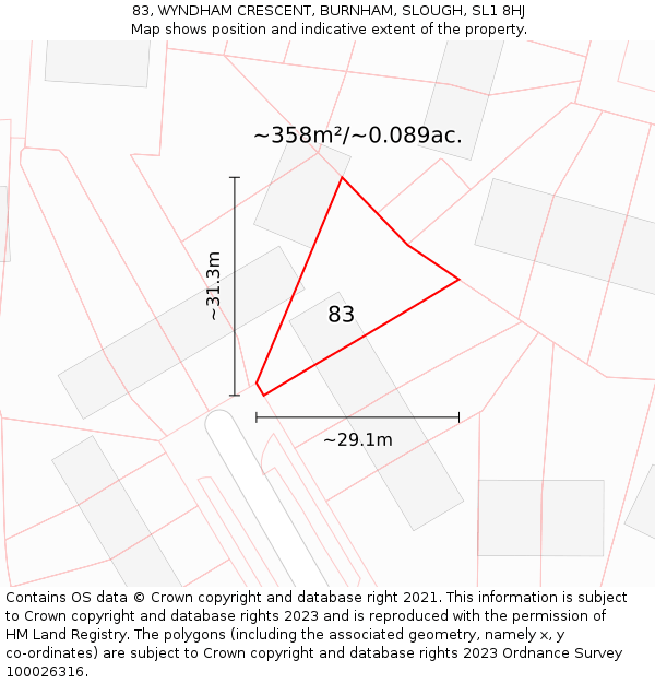 83, WYNDHAM CRESCENT, BURNHAM, SLOUGH, SL1 8HJ: Plot and title map