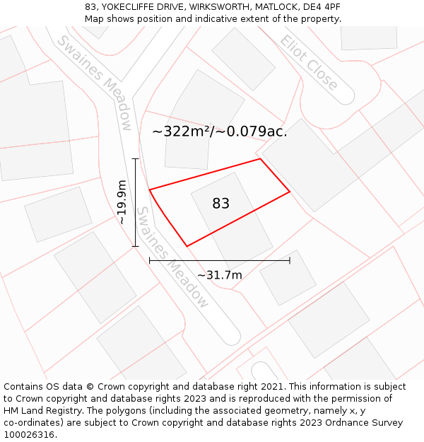 83, YOKECLIFFE DRIVE, WIRKSWORTH, MATLOCK, DE4 4PF: Plot and title map