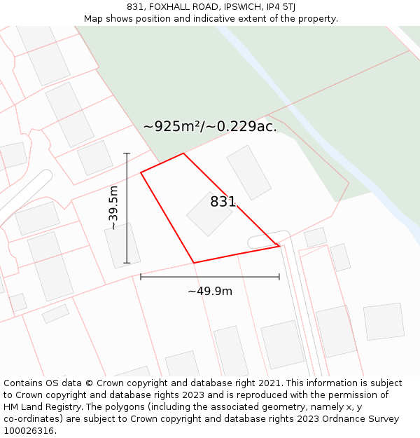 831, FOXHALL ROAD, IPSWICH, IP4 5TJ: Plot and title map