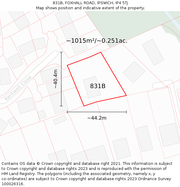 831B, FOXHALL ROAD, IPSWICH, IP4 5TJ: Plot and title map