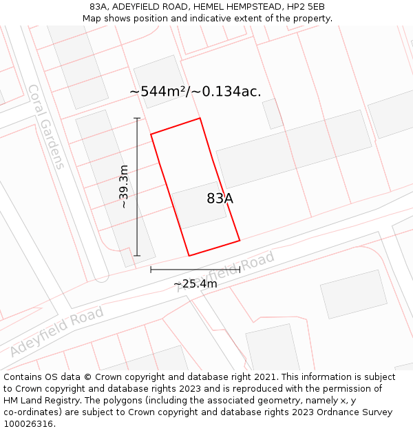 83A, ADEYFIELD ROAD, HEMEL HEMPSTEAD, HP2 5EB: Plot and title map
