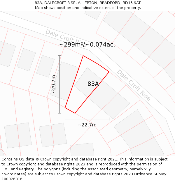 83A, DALECROFT RISE, ALLERTON, BRADFORD, BD15 9AT: Plot and title map