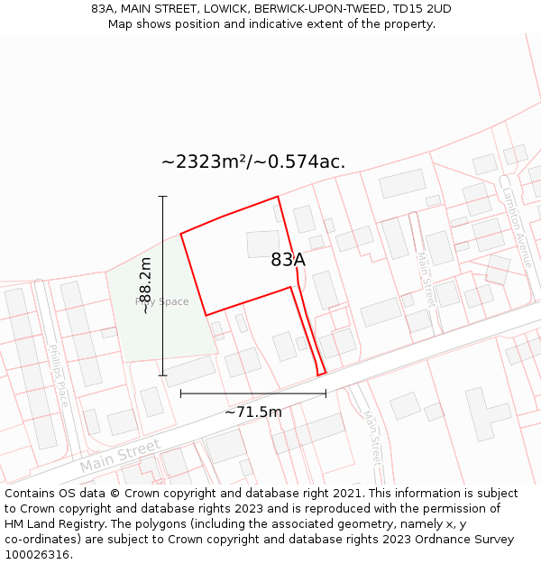 83A, MAIN STREET, LOWICK, BERWICK-UPON-TWEED, TD15 2UD: Plot and title map