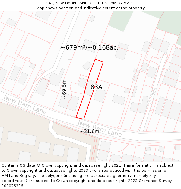 83A, NEW BARN LANE, CHELTENHAM, GL52 3LF: Plot and title map
