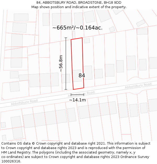84, ABBOTSBURY ROAD, BROADSTONE, BH18 9DD: Plot and title map