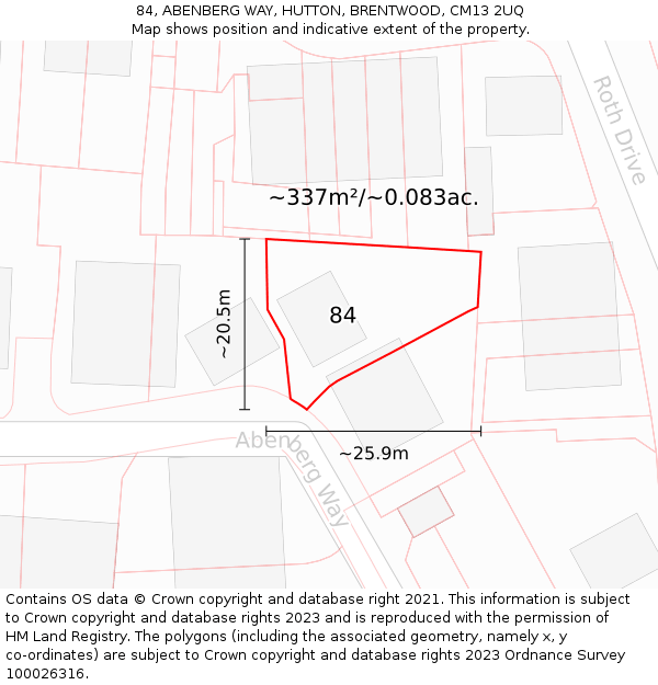 84, ABENBERG WAY, HUTTON, BRENTWOOD, CM13 2UQ: Plot and title map