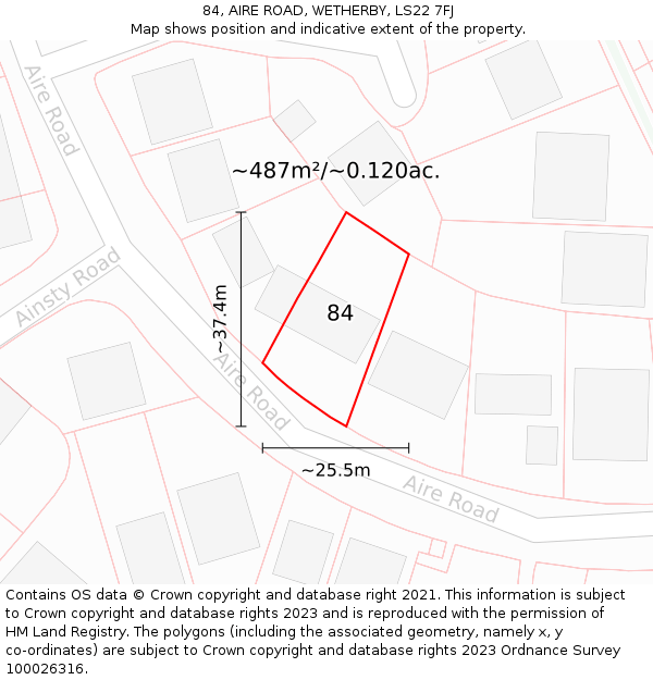 84, AIRE ROAD, WETHERBY, LS22 7FJ: Plot and title map