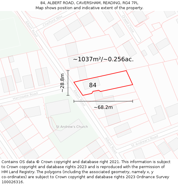 84, ALBERT ROAD, CAVERSHAM, READING, RG4 7PL: Plot and title map