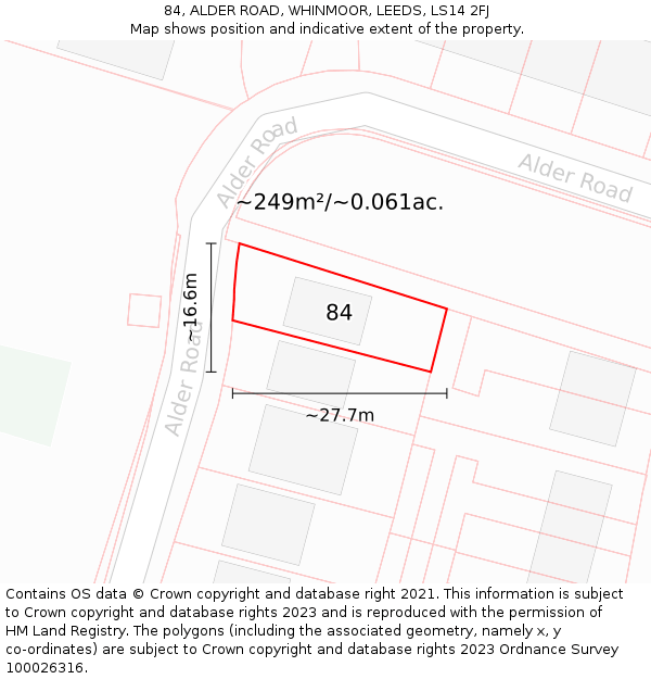 84, ALDER ROAD, WHINMOOR, LEEDS, LS14 2FJ: Plot and title map