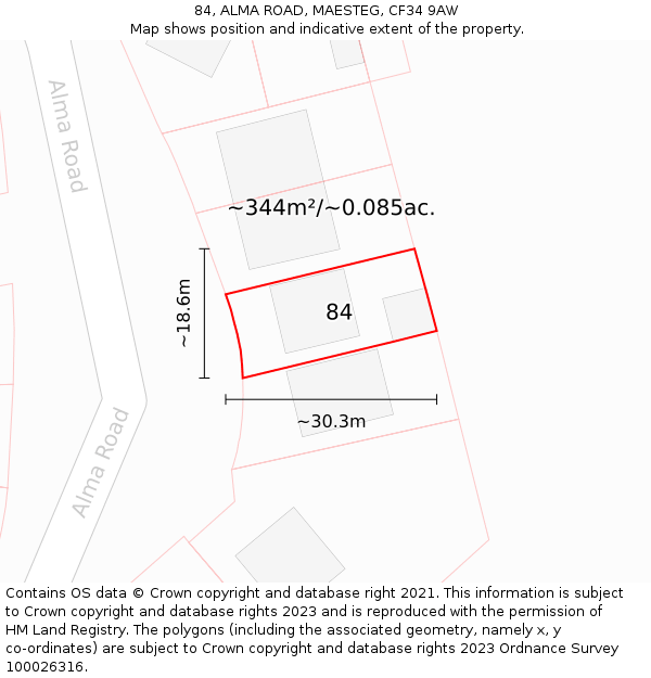84, ALMA ROAD, MAESTEG, CF34 9AW: Plot and title map