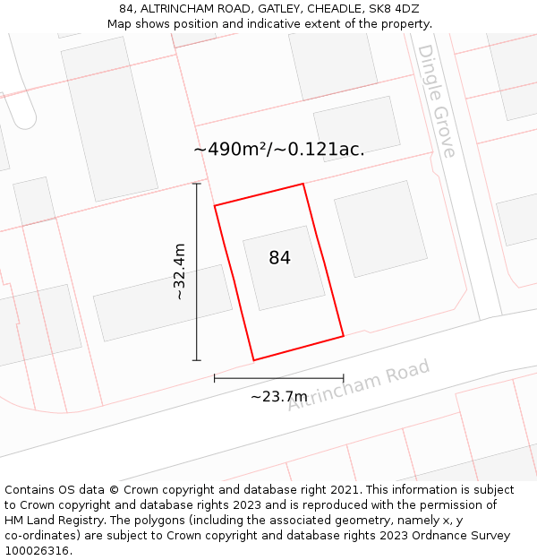 84, ALTRINCHAM ROAD, GATLEY, CHEADLE, SK8 4DZ: Plot and title map