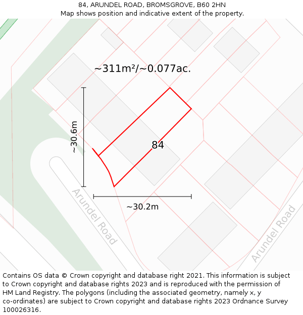 84, ARUNDEL ROAD, BROMSGROVE, B60 2HN: Plot and title map