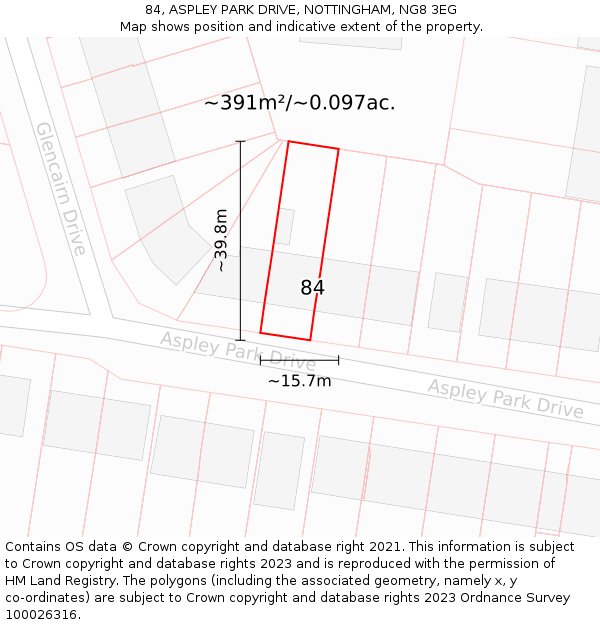 84, ASPLEY PARK DRIVE, NOTTINGHAM, NG8 3EG: Plot and title map
