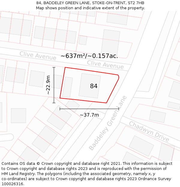 84, BADDELEY GREEN LANE, STOKE-ON-TRENT, ST2 7HB: Plot and title map