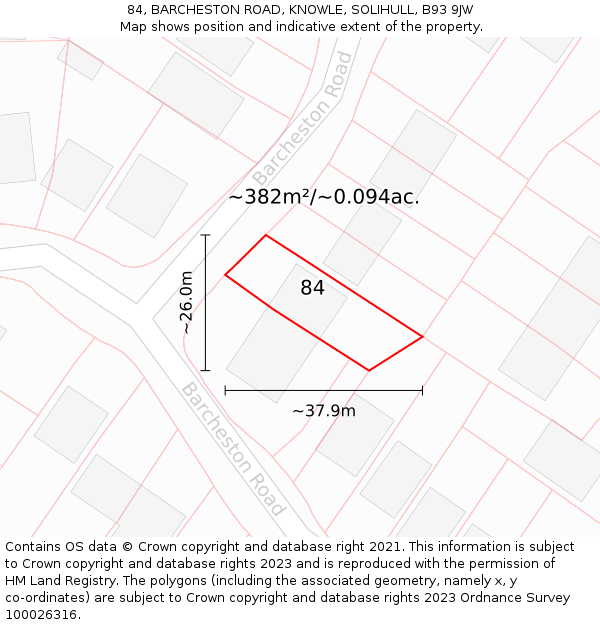84, BARCHESTON ROAD, KNOWLE, SOLIHULL, B93 9JW: Plot and title map