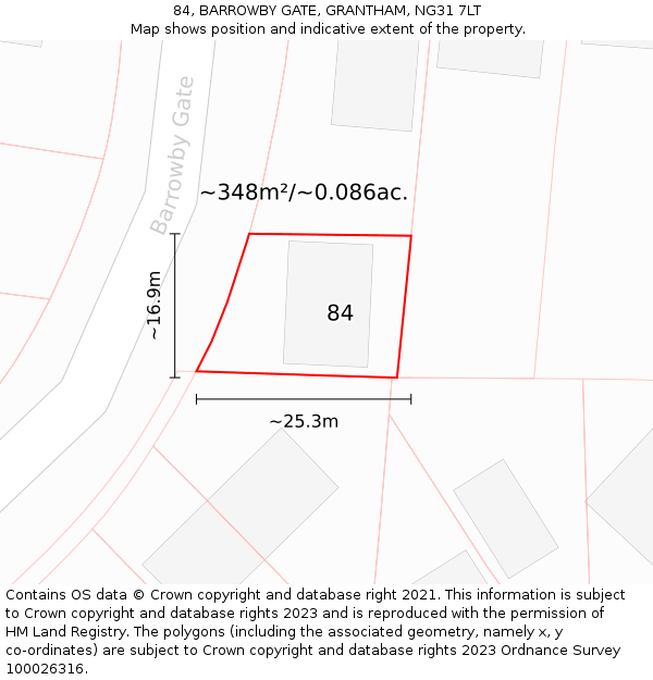 84, BARROWBY GATE, GRANTHAM, NG31 7LT: Plot and title map
