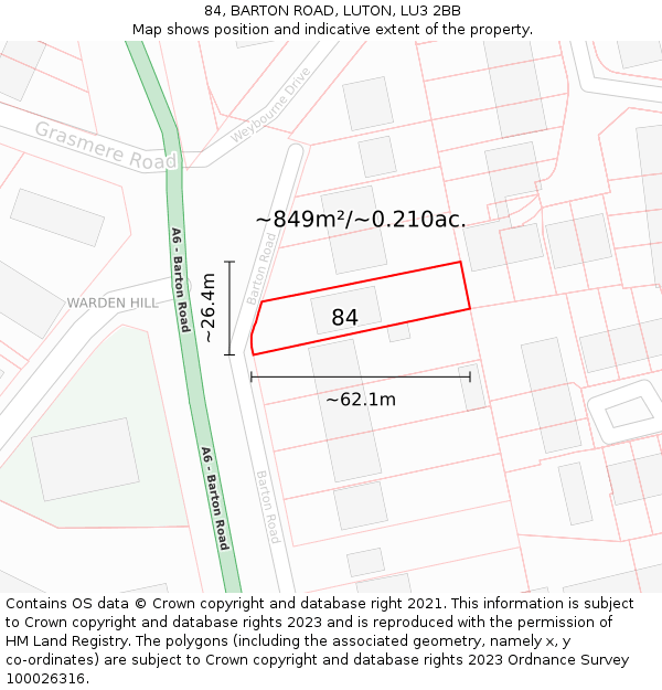 84, BARTON ROAD, LUTON, LU3 2BB: Plot and title map