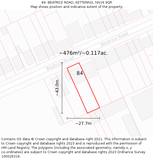 84, BEATRICE ROAD, KETTERING, NN16 9QR: Plot and title map