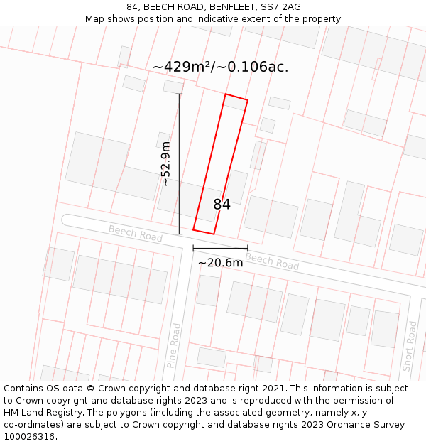 84, BEECH ROAD, BENFLEET, SS7 2AG: Plot and title map