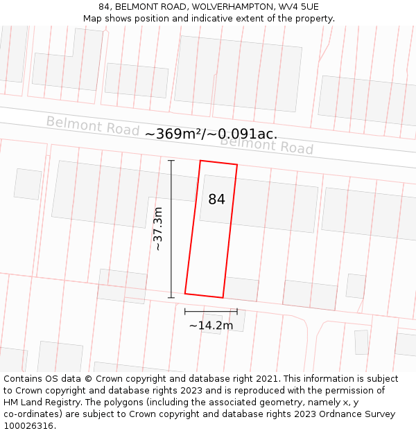 84, BELMONT ROAD, WOLVERHAMPTON, WV4 5UE: Plot and title map