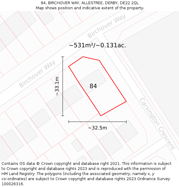 84, BIRCHOVER WAY, ALLESTREE, DERBY, DE22 2QL: Plot and title map