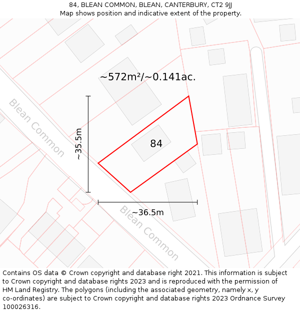 84, BLEAN COMMON, BLEAN, CANTERBURY, CT2 9JJ: Plot and title map