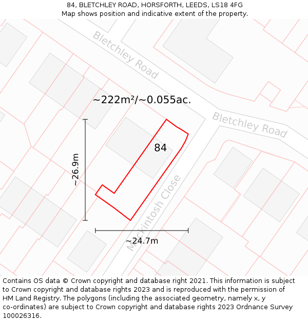 84, BLETCHLEY ROAD, HORSFORTH, LEEDS, LS18 4FG: Plot and title map