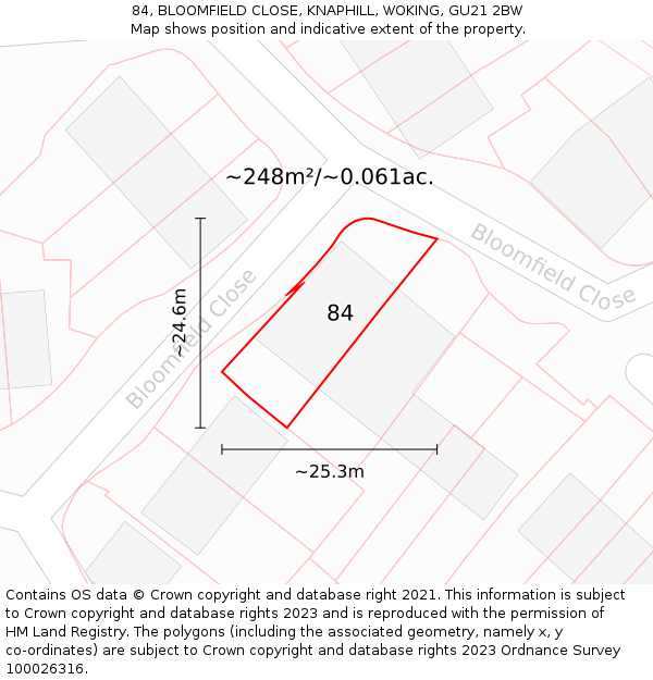 84, BLOOMFIELD CLOSE, KNAPHILL, WOKING, GU21 2BW: Plot and title map