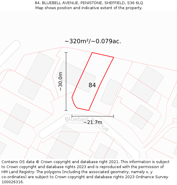 84, BLUEBELL AVENUE, PENISTONE, SHEFFIELD, S36 6LQ: Plot and title map