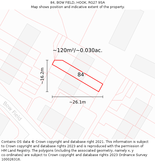 84, BOW FIELD, HOOK, RG27 9SA: Plot and title map
