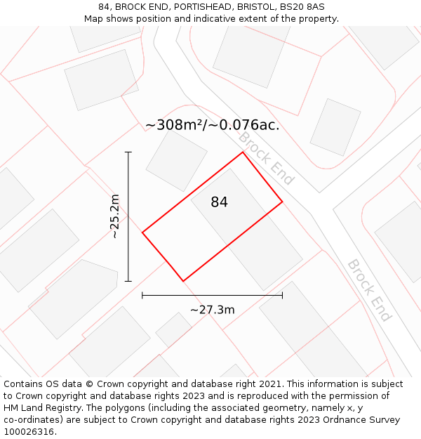84, BROCK END, PORTISHEAD, BRISTOL, BS20 8AS: Plot and title map