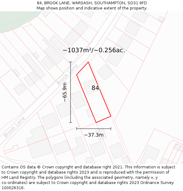 84, BROOK LANE, WARSASH, SOUTHAMPTON, SO31 9FD: Plot and title map