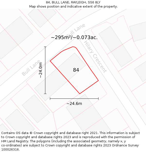 84, BULL LANE, RAYLEIGH, SS6 8LY: Plot and title map