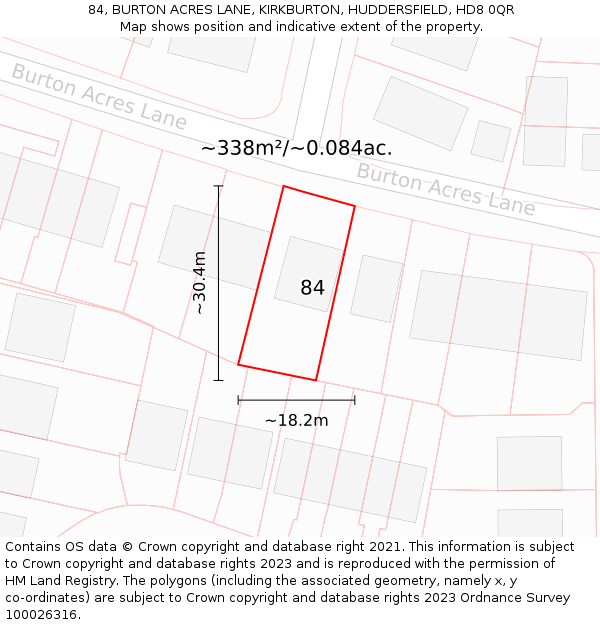 84, BURTON ACRES LANE, KIRKBURTON, HUDDERSFIELD, HD8 0QR: Plot and title map