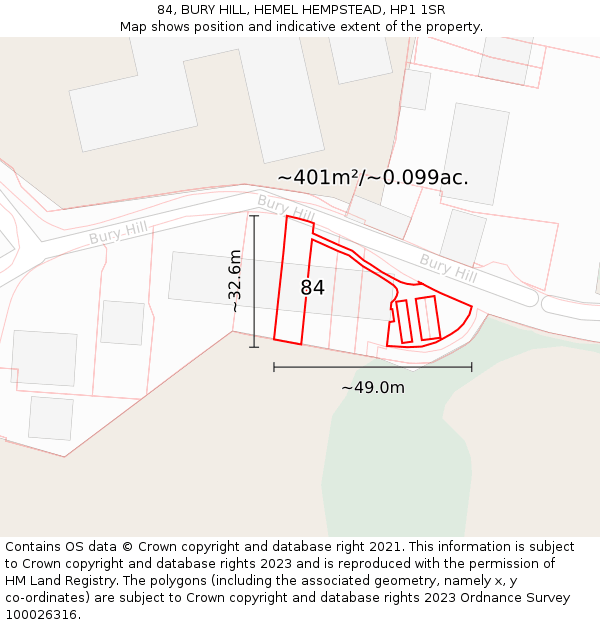 84, BURY HILL, HEMEL HEMPSTEAD, HP1 1SR: Plot and title map