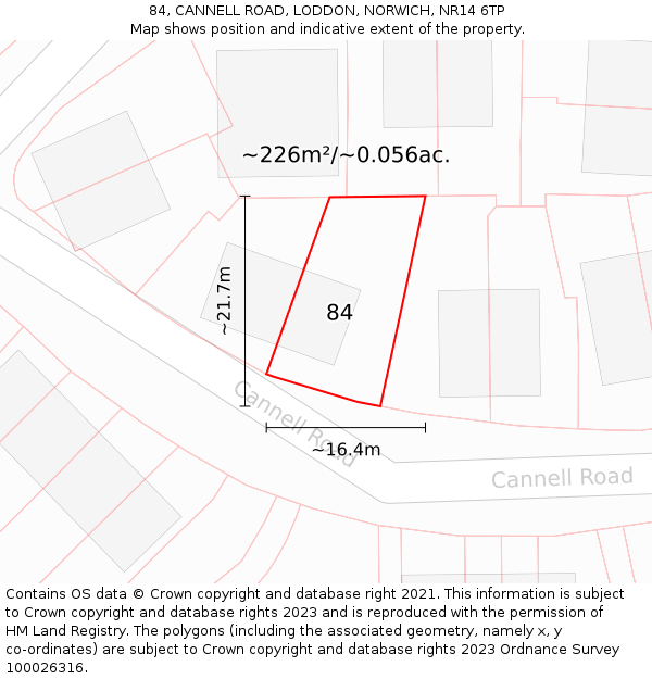 84, CANNELL ROAD, LODDON, NORWICH, NR14 6TP: Plot and title map