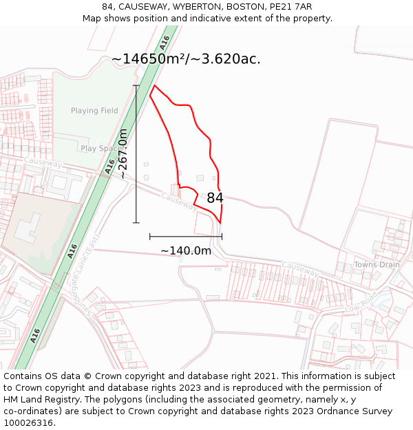84, CAUSEWAY, WYBERTON, BOSTON, PE21 7AR: Plot and title map
