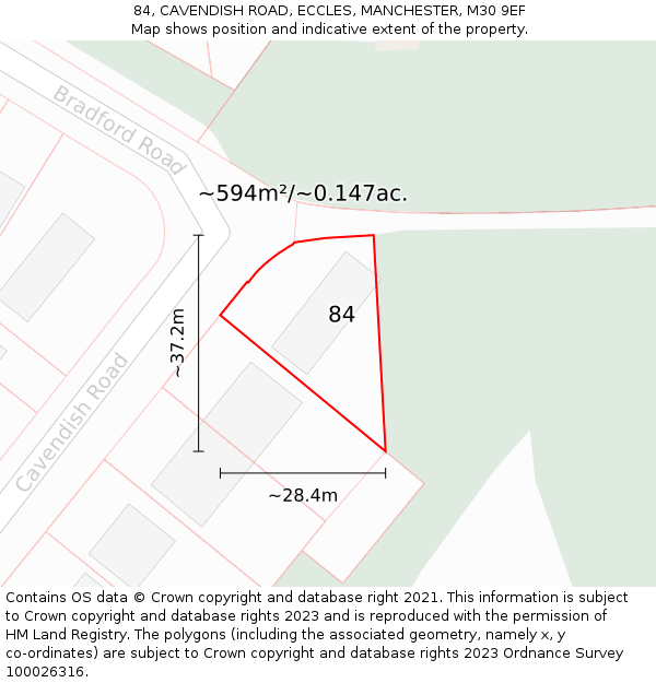 84, CAVENDISH ROAD, ECCLES, MANCHESTER, M30 9EF: Plot and title map