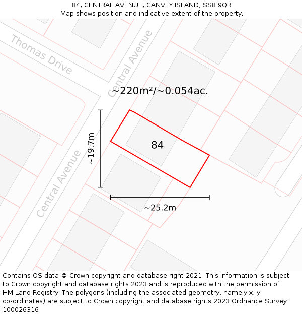 84, CENTRAL AVENUE, CANVEY ISLAND, SS8 9QR: Plot and title map