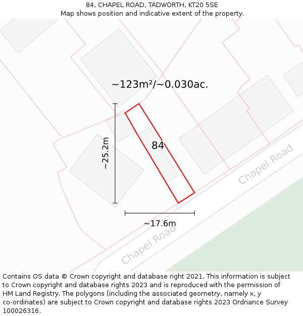 84, CHAPEL ROAD, TADWORTH, KT20 5SE: Plot and title map