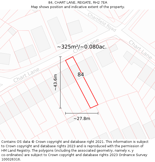 84, CHART LANE, REIGATE, RH2 7EA: Plot and title map
