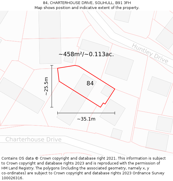 84, CHARTERHOUSE DRIVE, SOLIHULL, B91 3FH: Plot and title map