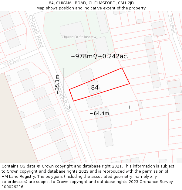 84, CHIGNAL ROAD, CHELMSFORD, CM1 2JB: Plot and title map