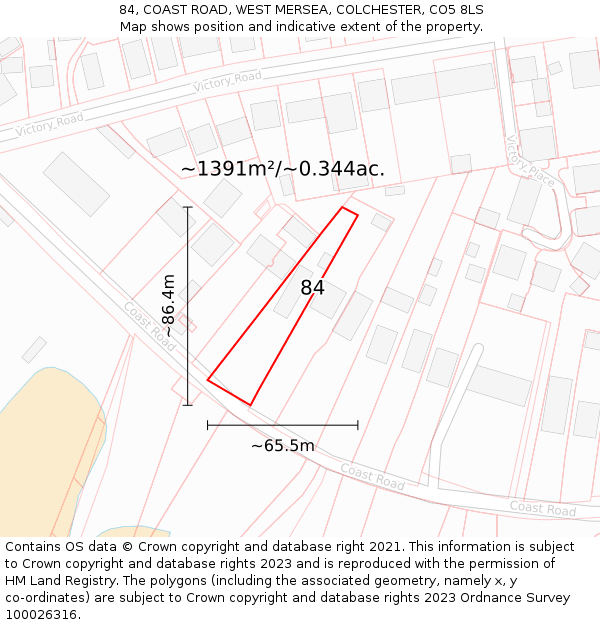 84, COAST ROAD, WEST MERSEA, COLCHESTER, CO5 8LS: Plot and title map