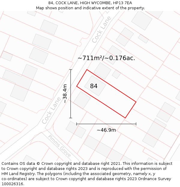 84, COCK LANE, HIGH WYCOMBE, HP13 7EA: Plot and title map