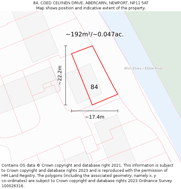 84, COED CELYNEN DRIVE, ABERCARN, NEWPORT, NP11 5AT: Plot and title map