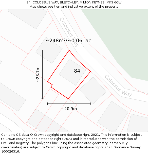 84, COLOSSUS WAY, BLETCHLEY, MILTON KEYNES, MK3 6GW: Plot and title map