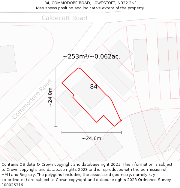 84, COMMODORE ROAD, LOWESTOFT, NR32 3NF: Plot and title map